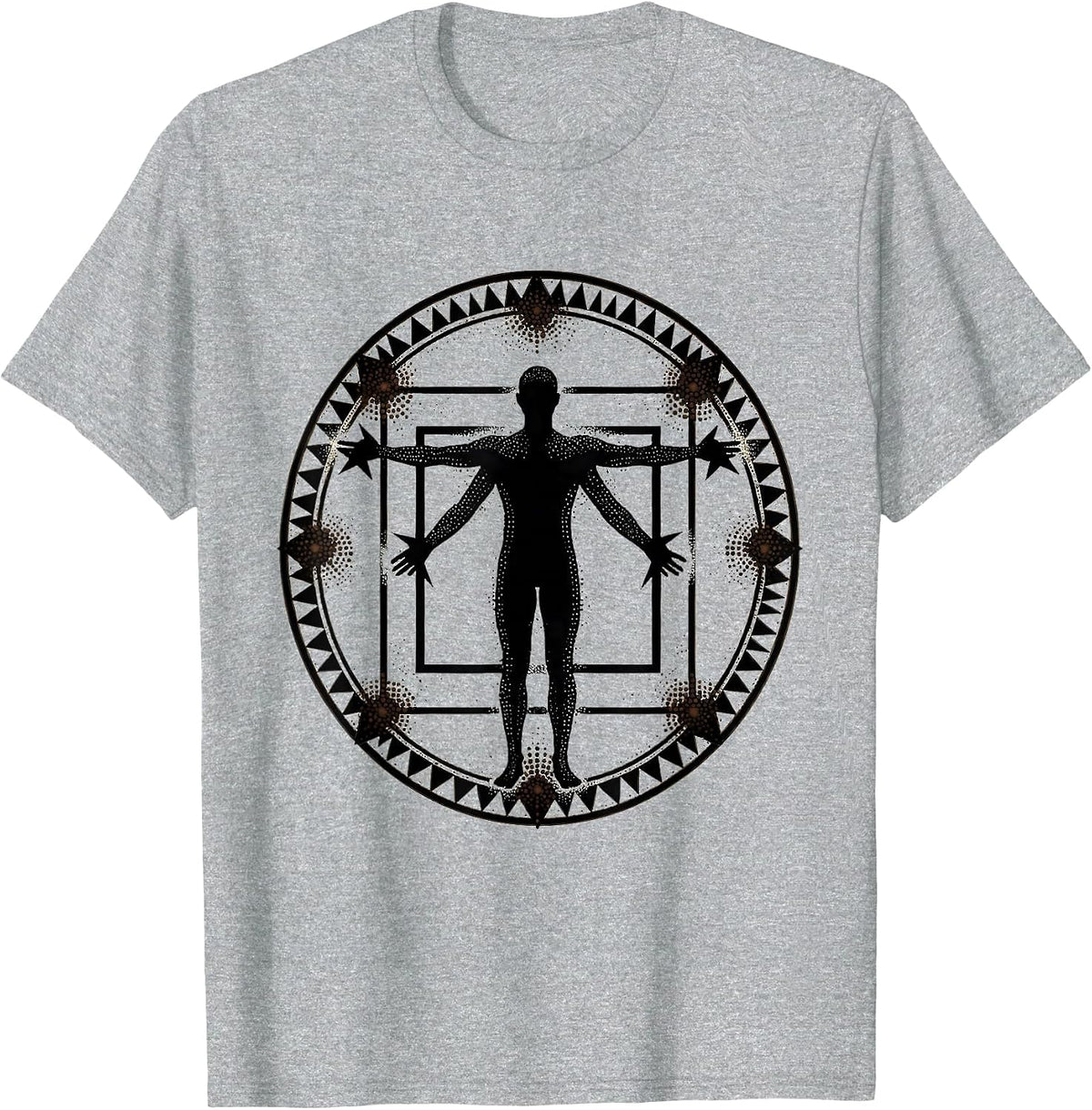 Men's Vitruvian Man Geometric Circle Renaissance Art T-Shirt - Heather Grey