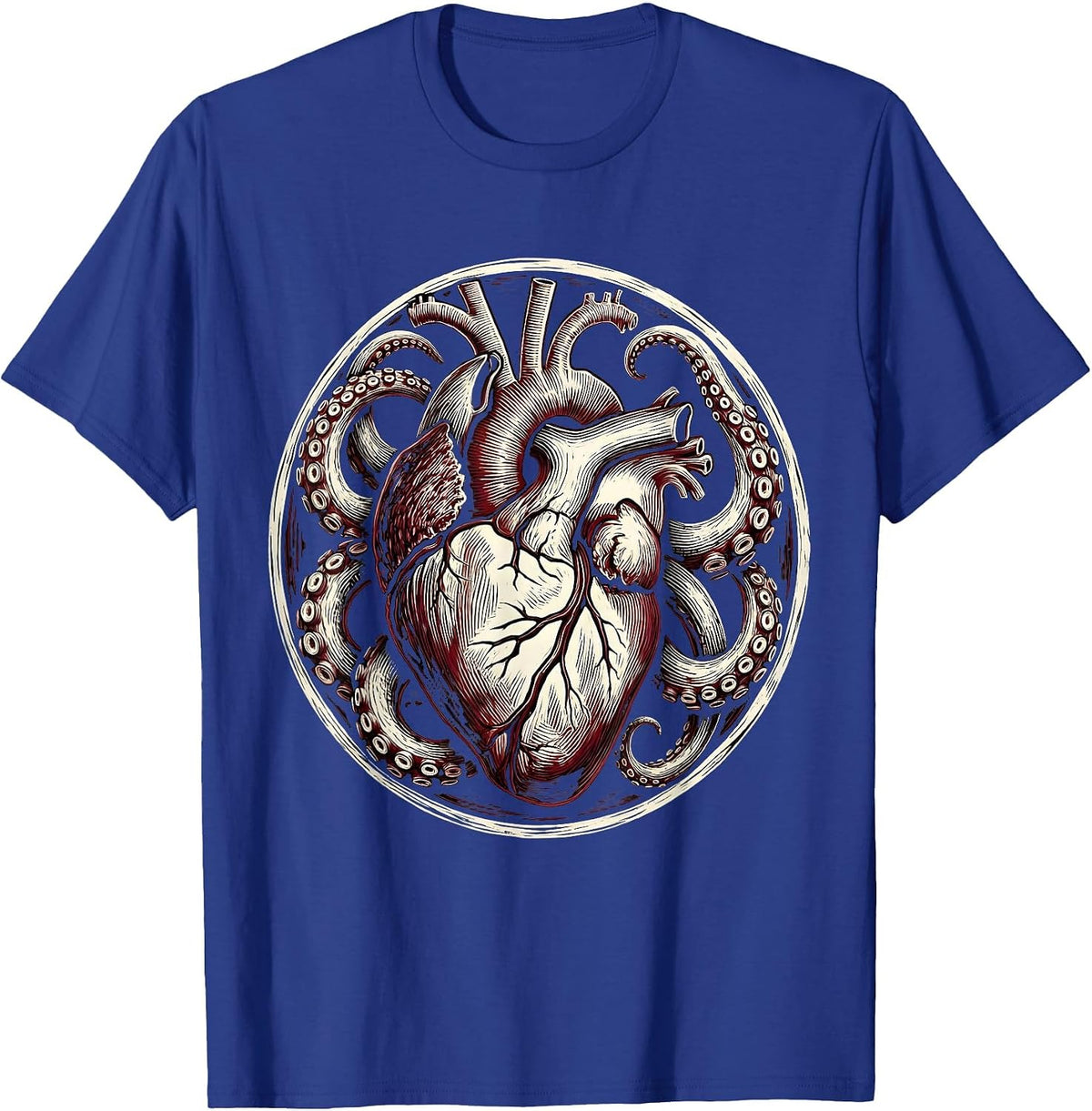 Men's Octopus Heart Squeeze Graphic Design T-Shirt - Royal Blue