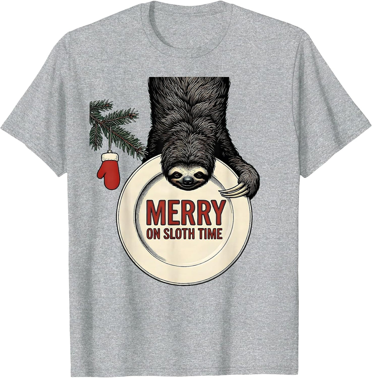 Men's Merry On Sloth Time Funny Sloth Lover Christmas Ugly Sweater T-Shirt - Heather Grey