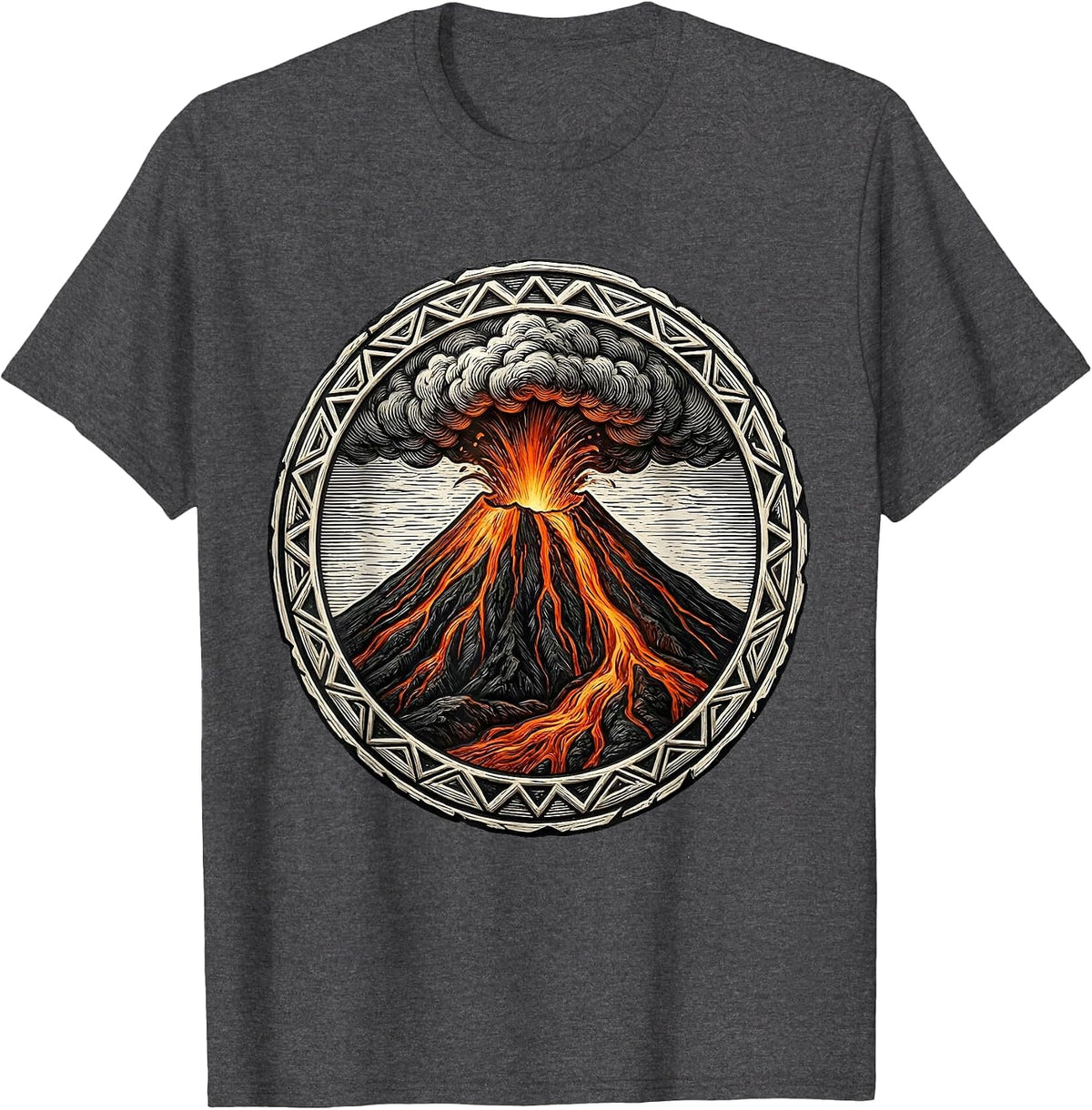 Mount Etna Night Eruption Italy Volcano Graphic T-Shirt - Dark Heather Grey