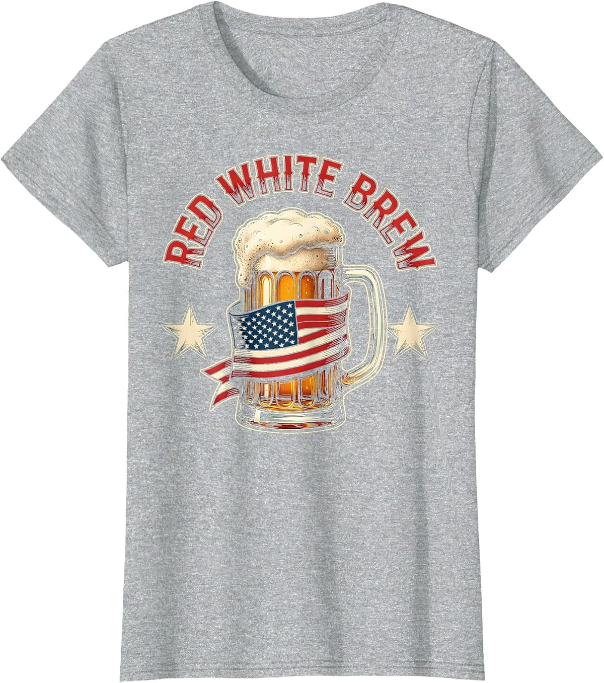 Red White Brew American Flag Patriotic Design T-Shirt - Heather Grey