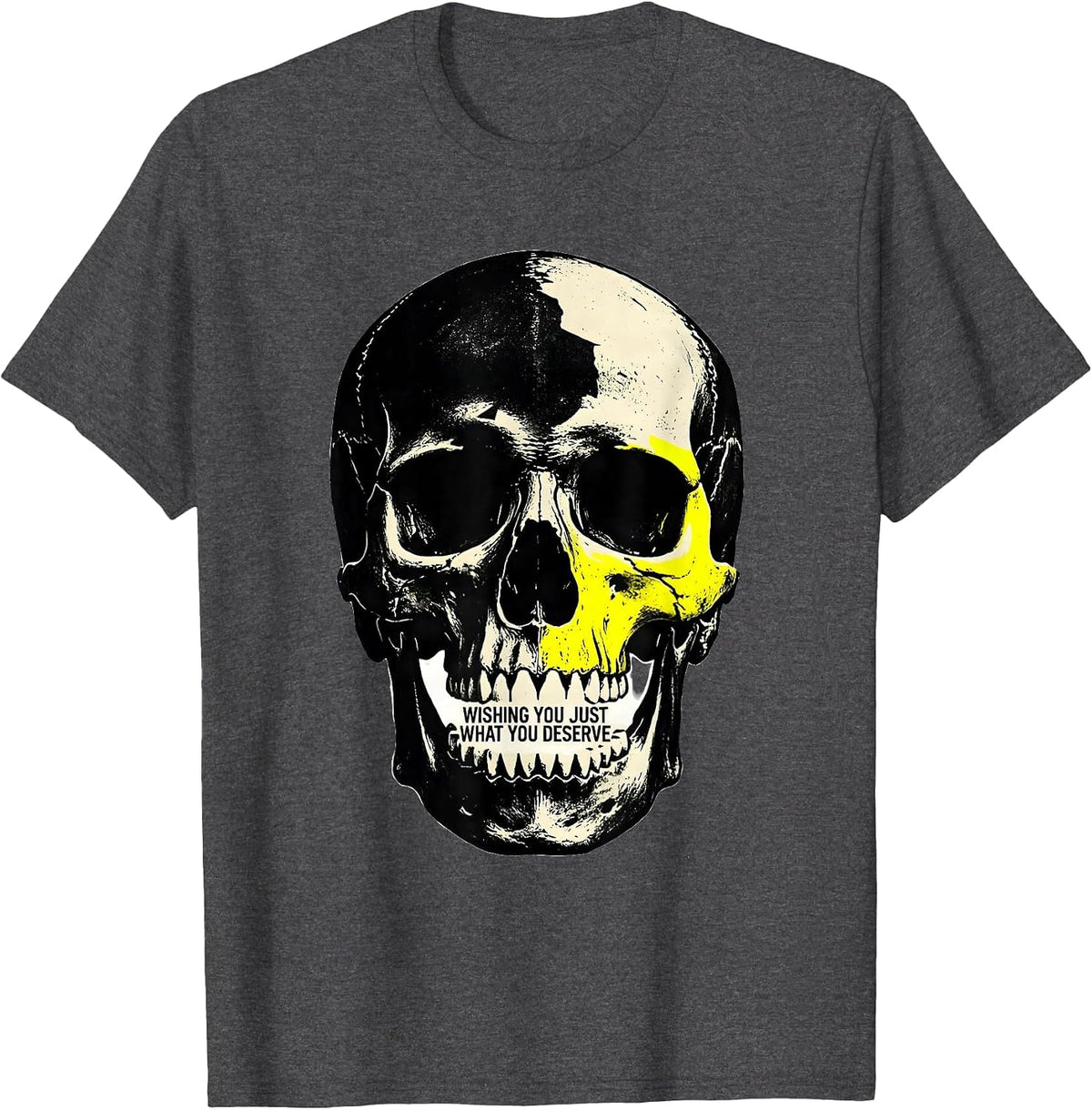 Men's Wishing You Just What You Deserve Edgy Punk Skull Streetwear T-Shirt - Dark Heather Grey