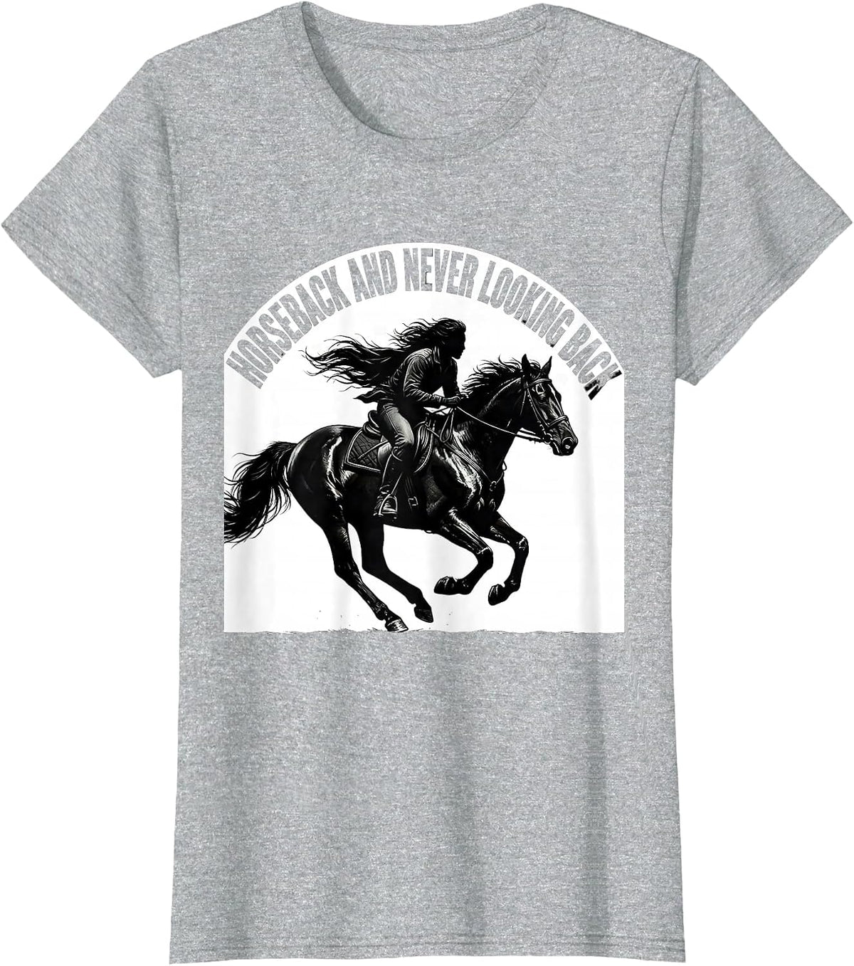 Horseback and Never Looking Back Riding Design T-Shirt - Heather Grey