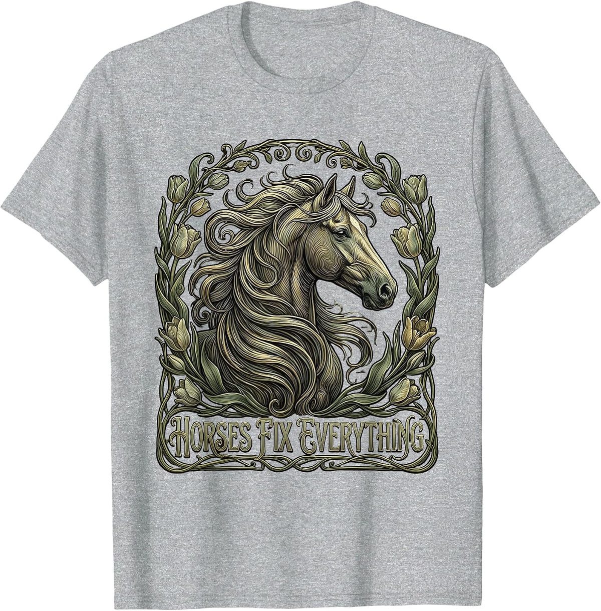 Men's Horses Fix Everything Equestrian Design T-Shirt - Heather Grey
