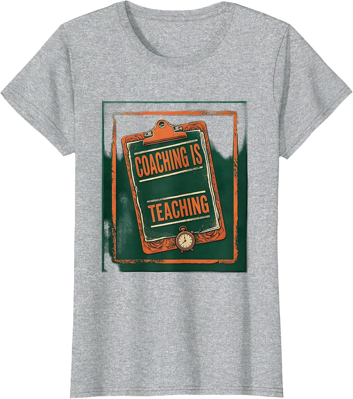 Coaching Is Teaching Rubber Stamp Coach Leopard Appreciation T-Shirt - Heather Grey