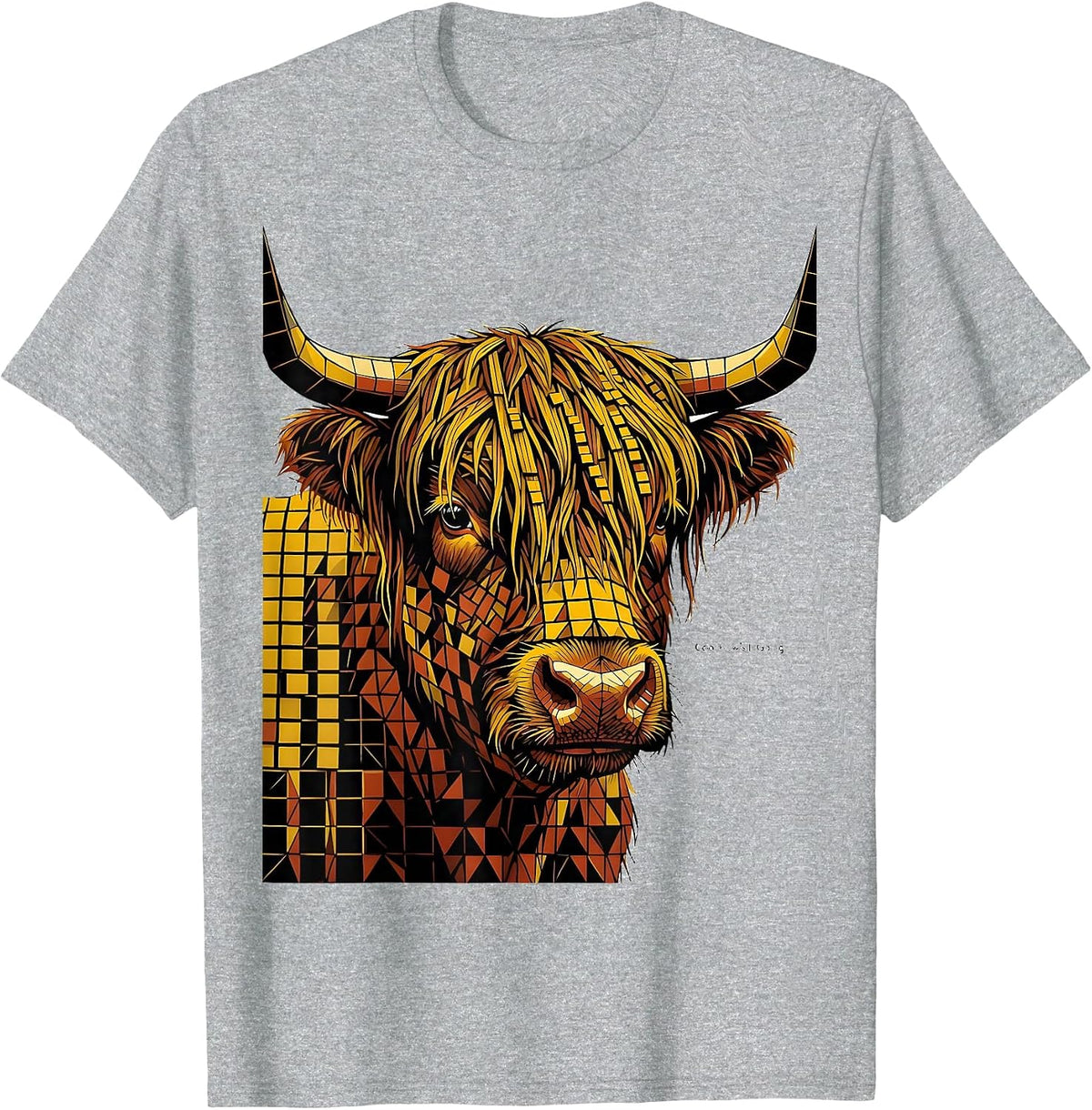 Men's Coo How's It Going Geometric Highland Cow Whimsical Humor T-Shirt - Heather Grey
