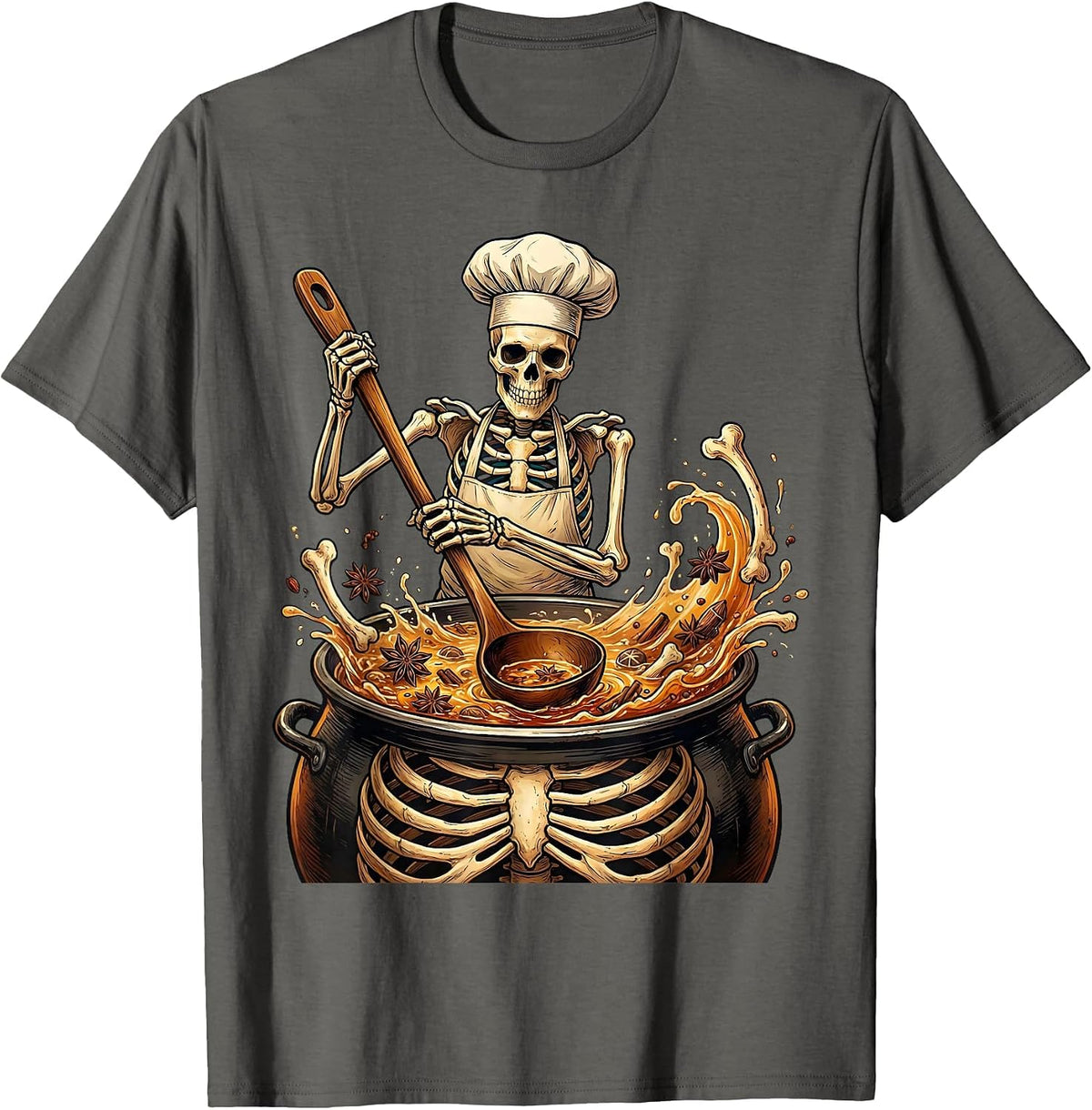 Pho Kit Chef Skeleton Stirring Stockpot T-Shirt - Asphalt Grey