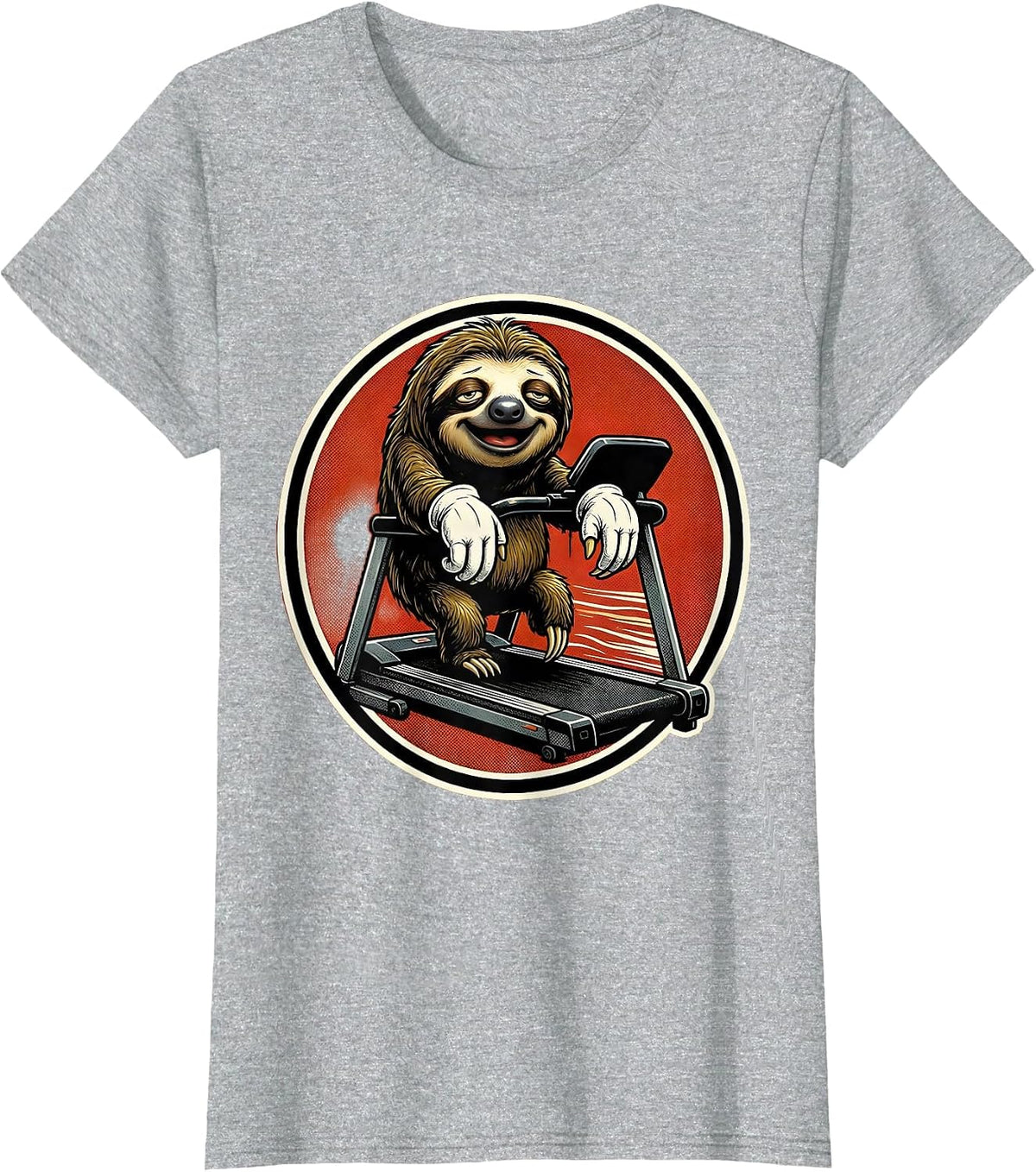 Lazy Sloth Hanging on Treadmill Funny Graphic T-Shirt - Heather Grey