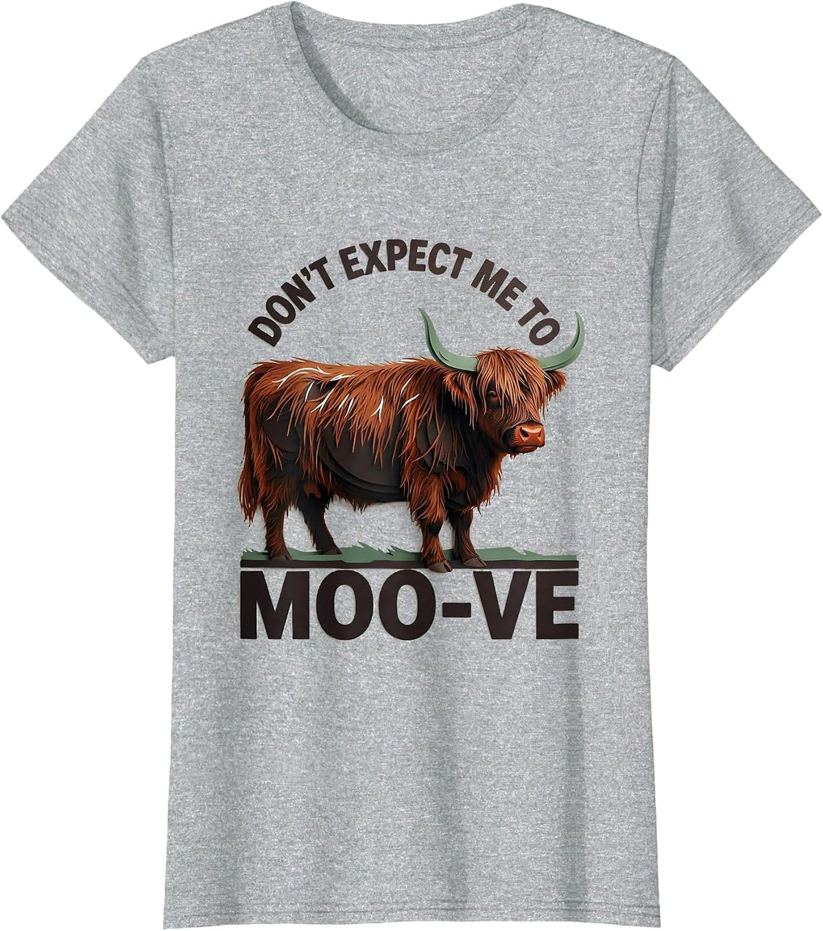 Don't Expect Me To Moo-ve Funny Highland Cow Animal Lover T-Shirt - Heather Grey
