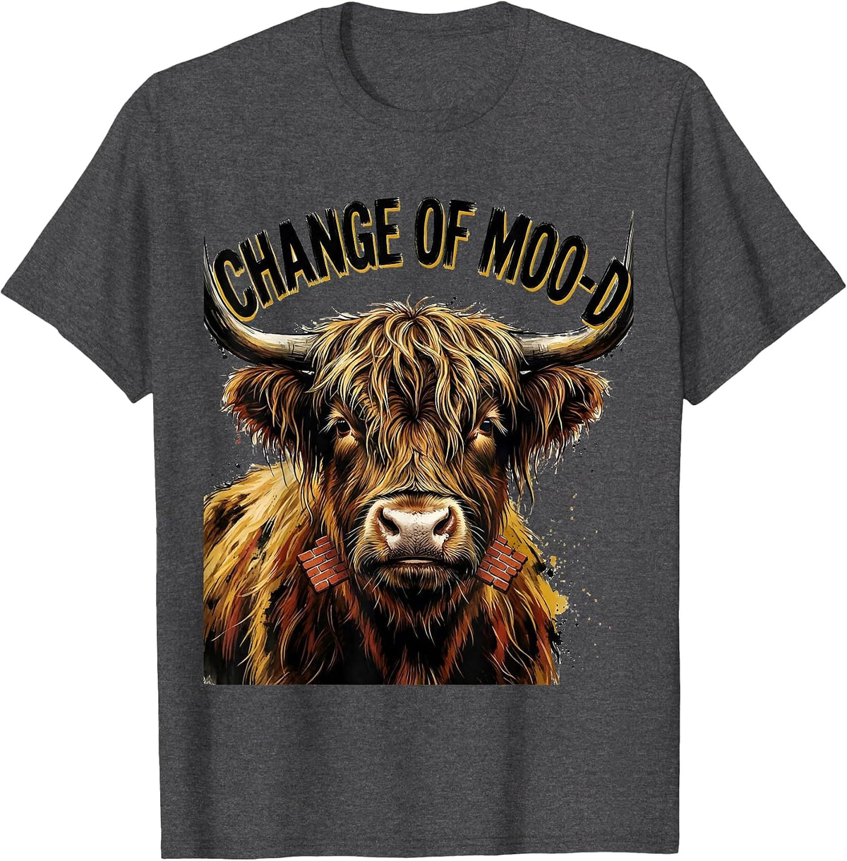 Men's Change Of Moo-D Funny Highland Cow Farm Animal Humor T-Shirt - Dark Heather Grey