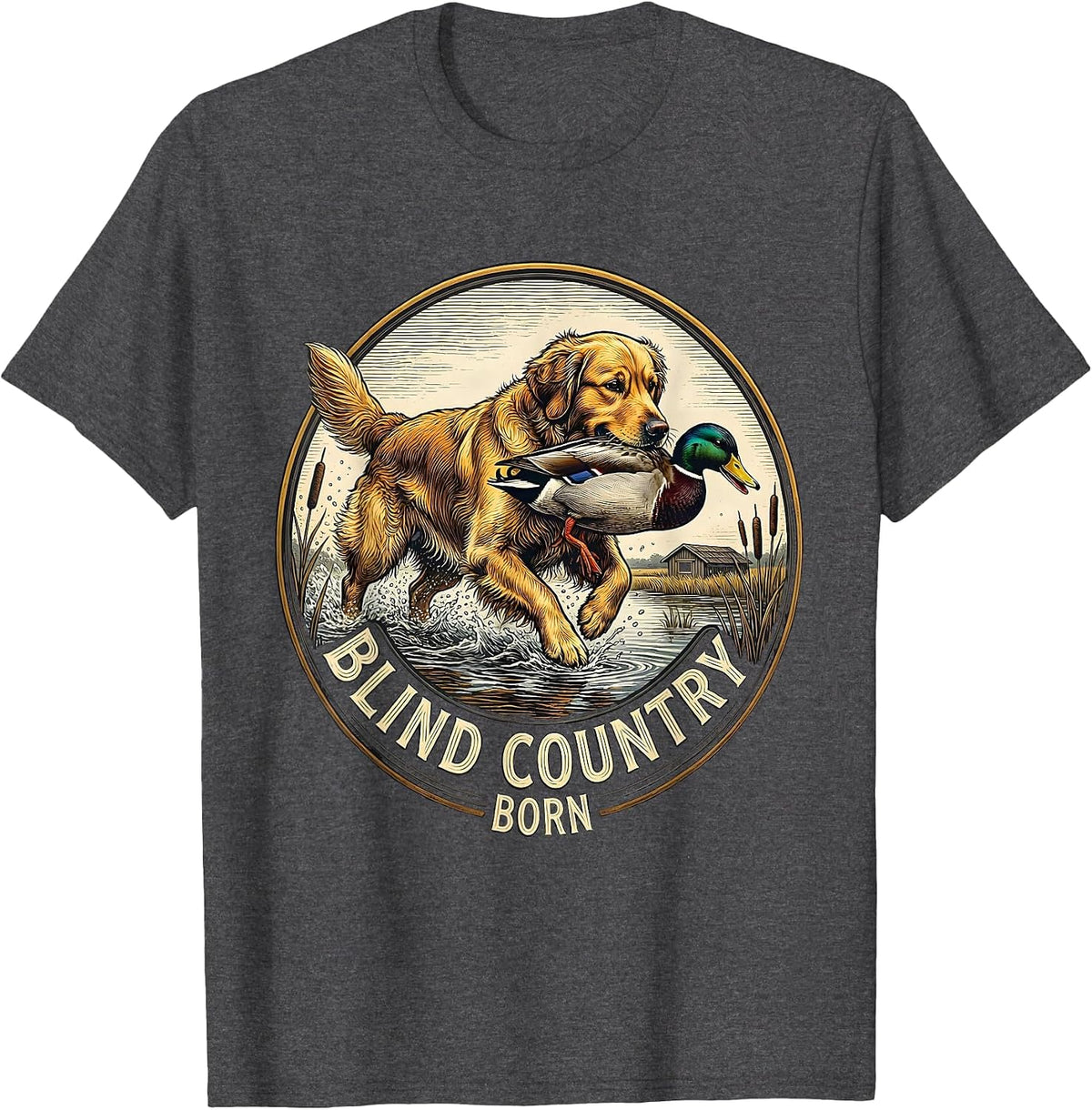 Men's Blind Country Born Hunting Dog Waterfowl Youth Outdoor T-Shirt - Dark Heather Grey