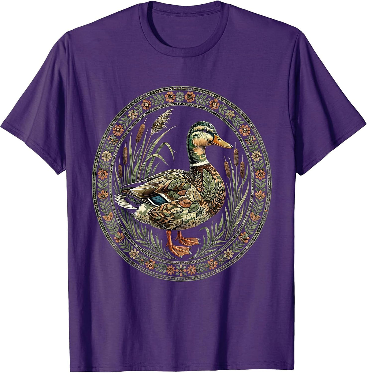 Duck Camo Marsh Reeds Wildlife Illustration T-Shirt - Purple