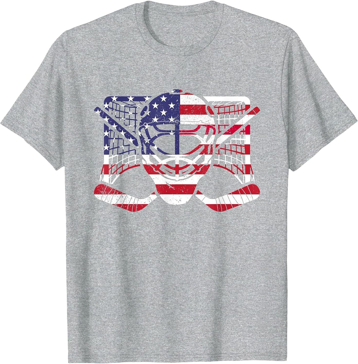 Ice Hockey Goalie American Flag USA Goalie mask 4th of July T-Shirt - Heather Grey