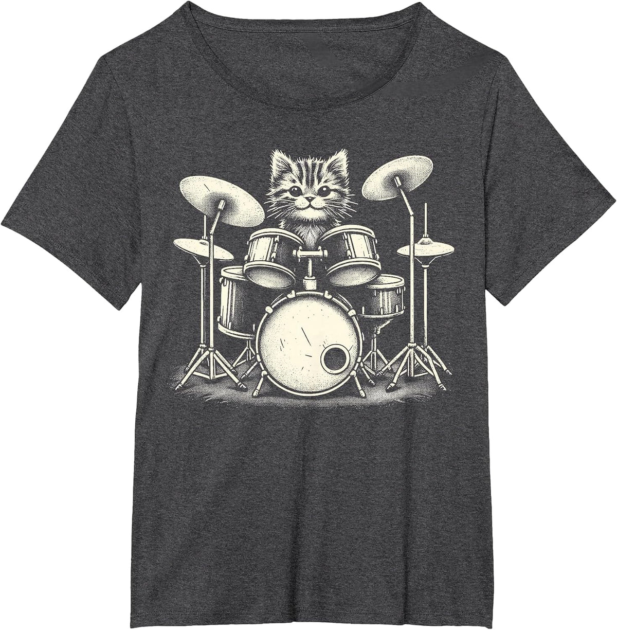 Cat Drummer Playing Drums T-Shirt - Dark Heather Grey