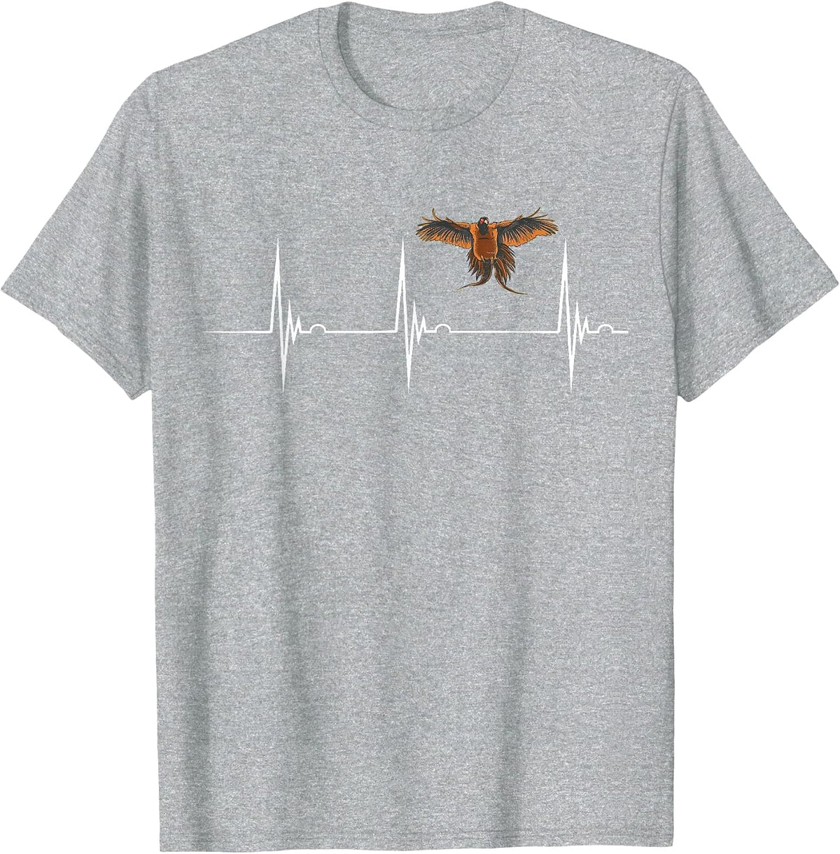 Pheasant Hunting Heartbeat EKG Pulse Pheasant Bird Hunter T-Shirt - Heather Grey