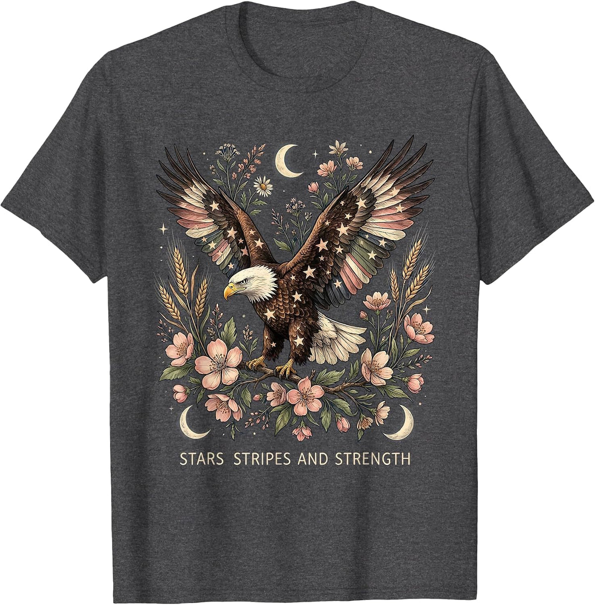 Stars Stripes and Strength Patriotic Design T-Shirt - Dark Heather Grey