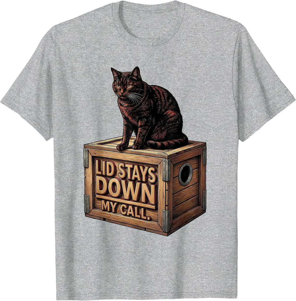 Men's Lid Stays Down My Call Quantum Physics Cat Humor T-Shirt - Heather Grey