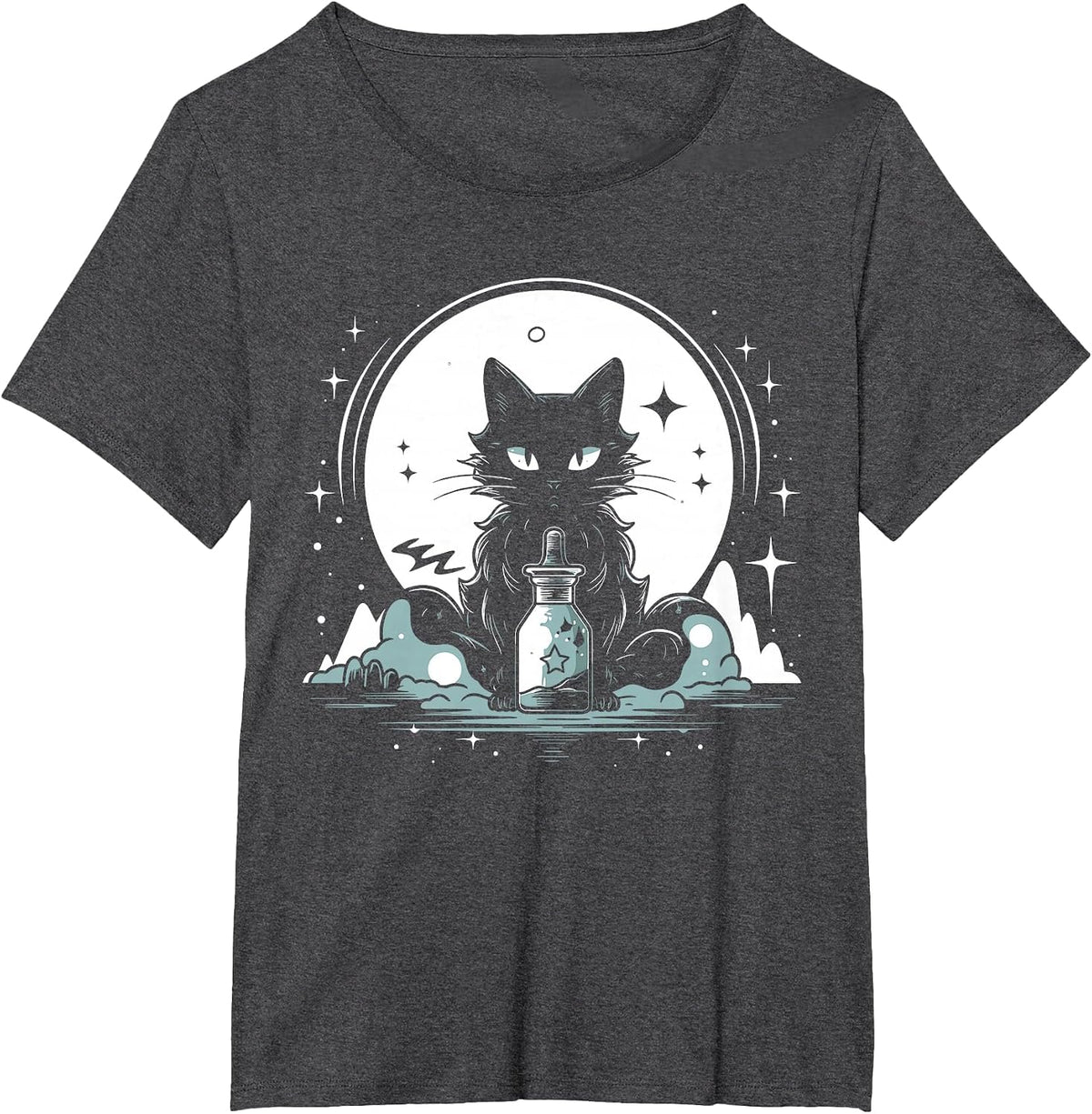 Kawaii Pastel Goth Magic Cat Mystic Moon Celestial Graphic T-Shirt - Dark Heather Grey