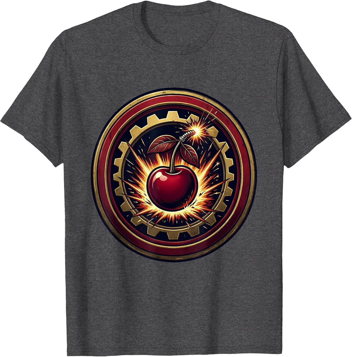 Cherry Bomb Explosion Graphic Design T-Shirt - Dark Heather Grey