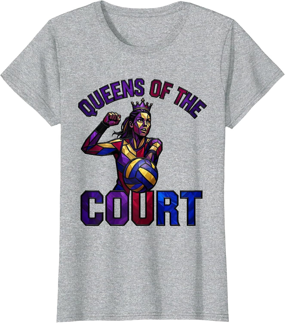 Queens of the Court Volleyball Design T-Shirt - Heather Grey