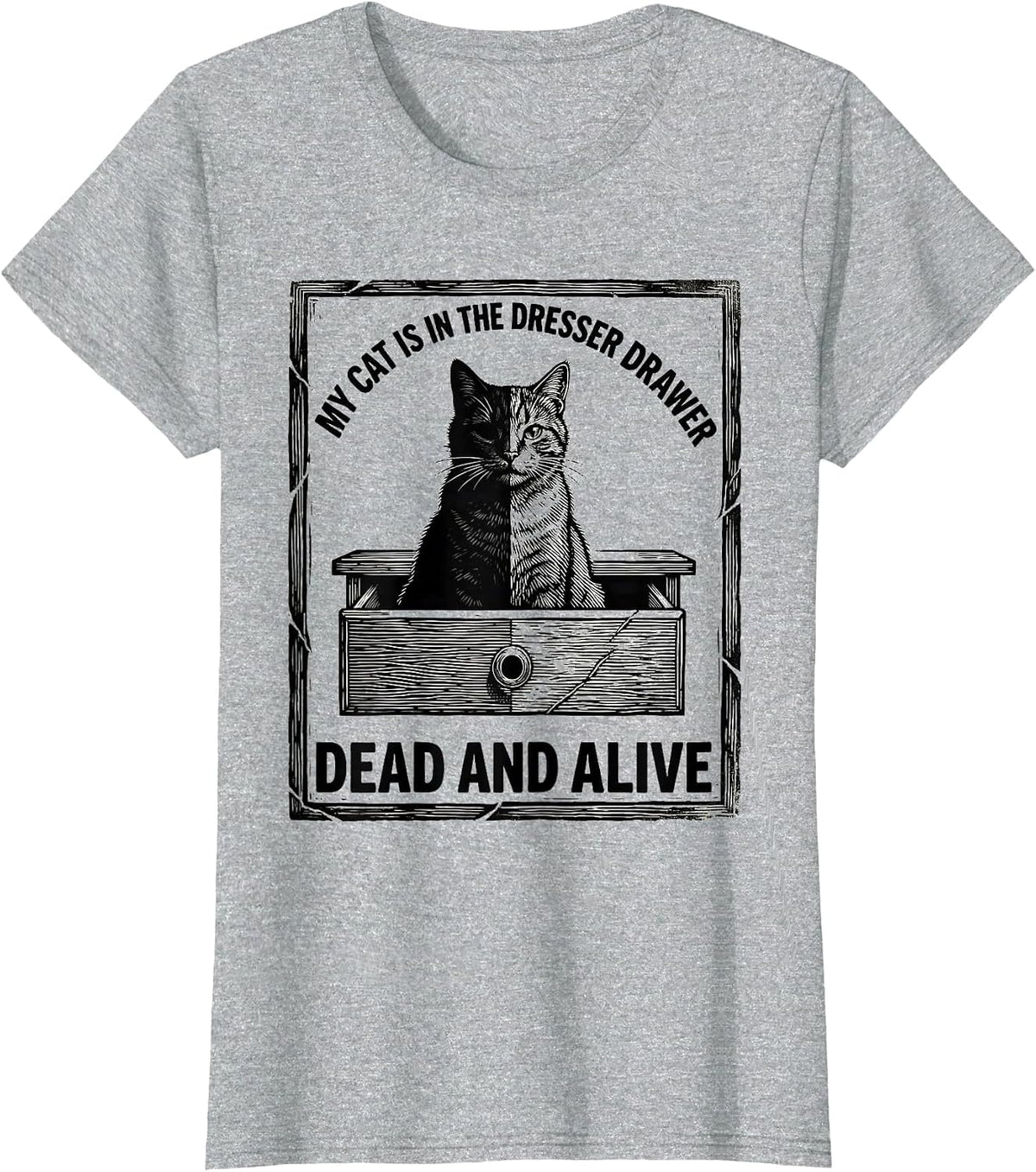 Women's My Cat Is In The Dresser Drawer, Dead And Alive Physics T-Shirt - Heather Grey