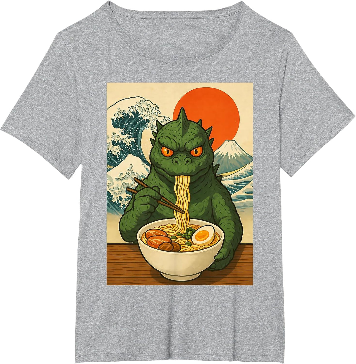Funny Kaiju Monster Ramen Japanese Kawaii Anime Graphic T-Shirt - Heather Grey