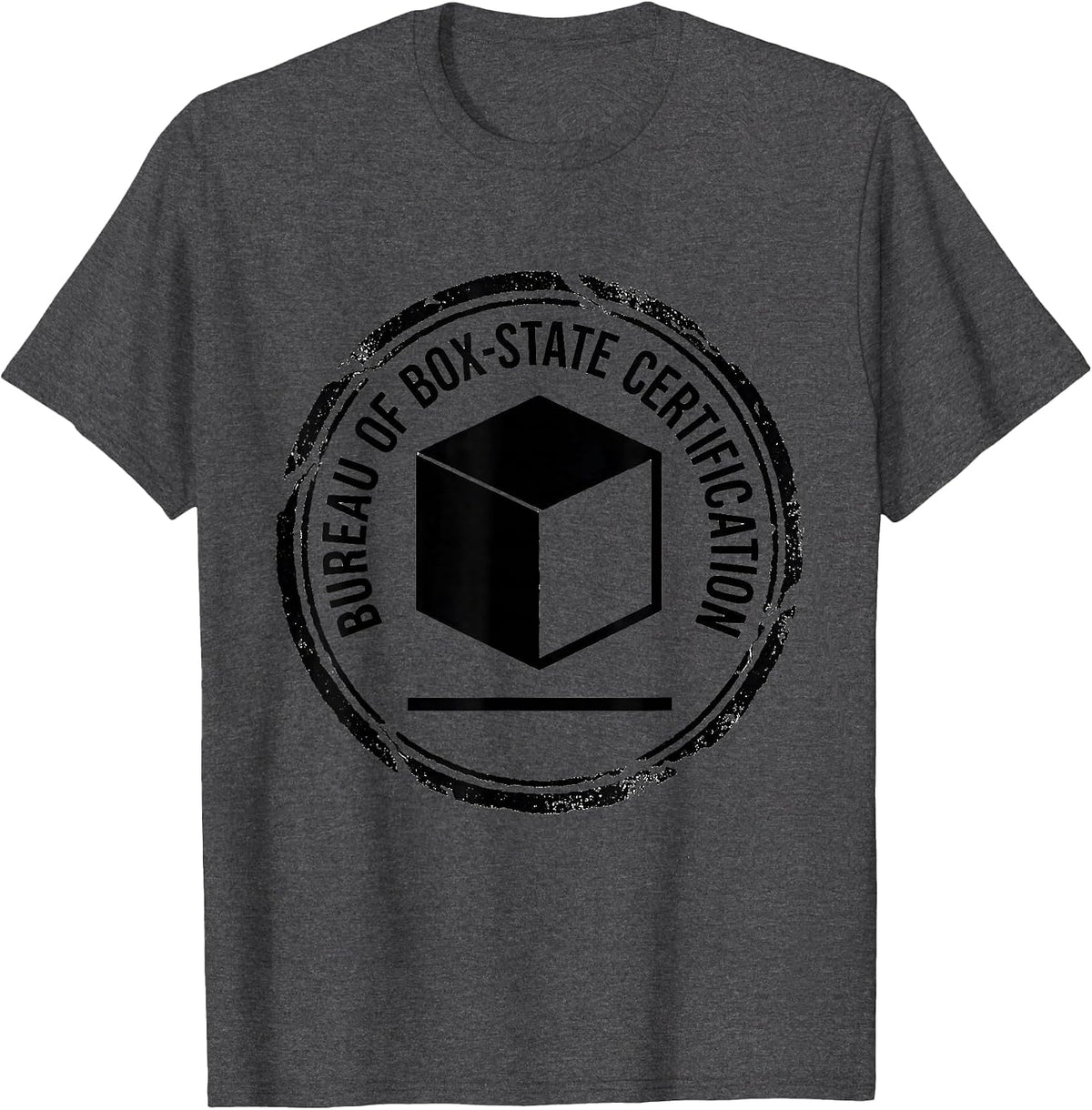 Men's Bureau of Box-State Certification Quantum Physics Humor T-Shirt - Dark Heather Grey