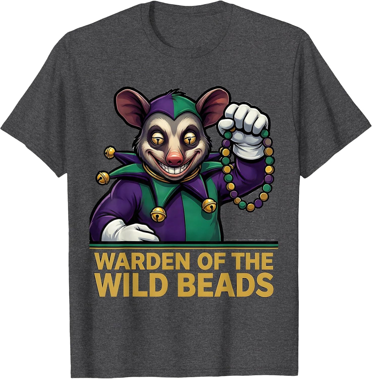 Men's Warden of the Wild Beads Funny Mardi Gras Carnival Party T-Shirt - Dark Heather Grey