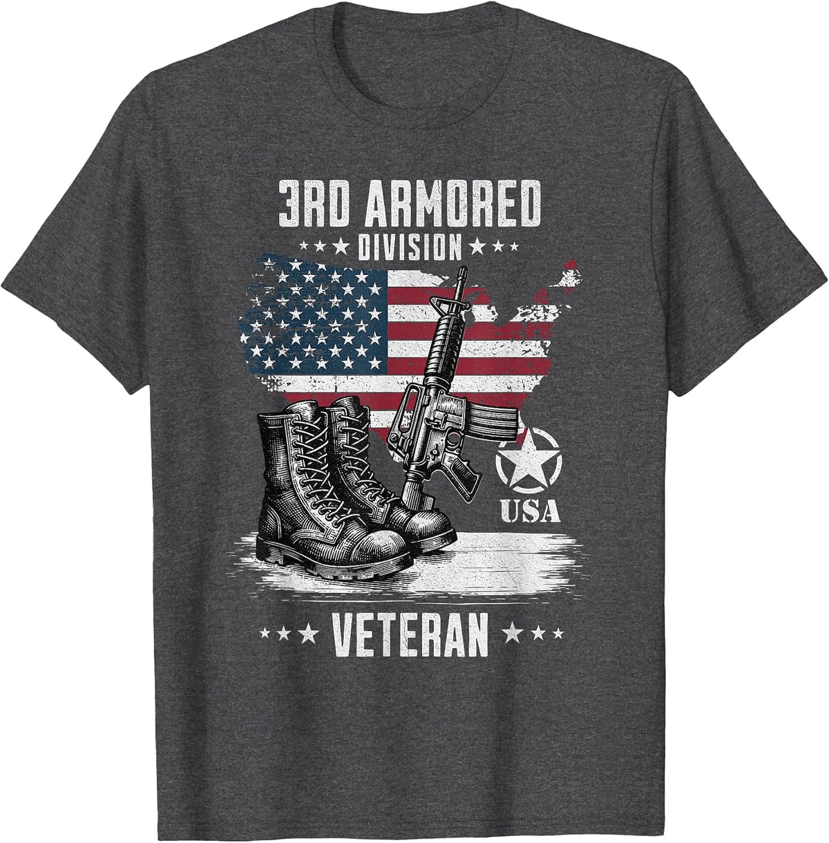3rd Armored Division Veteran Military Veteran Distressed T-Shirt - Dark Heather Grey
