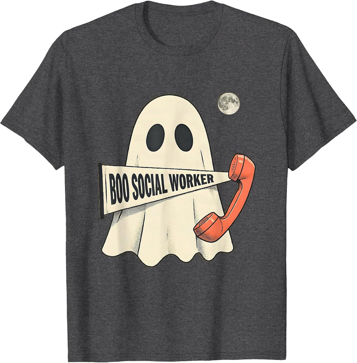 Boo Social Worker Midcentury Modern Cute Ghost Occupation T-Shirt - Dark Heather Grey