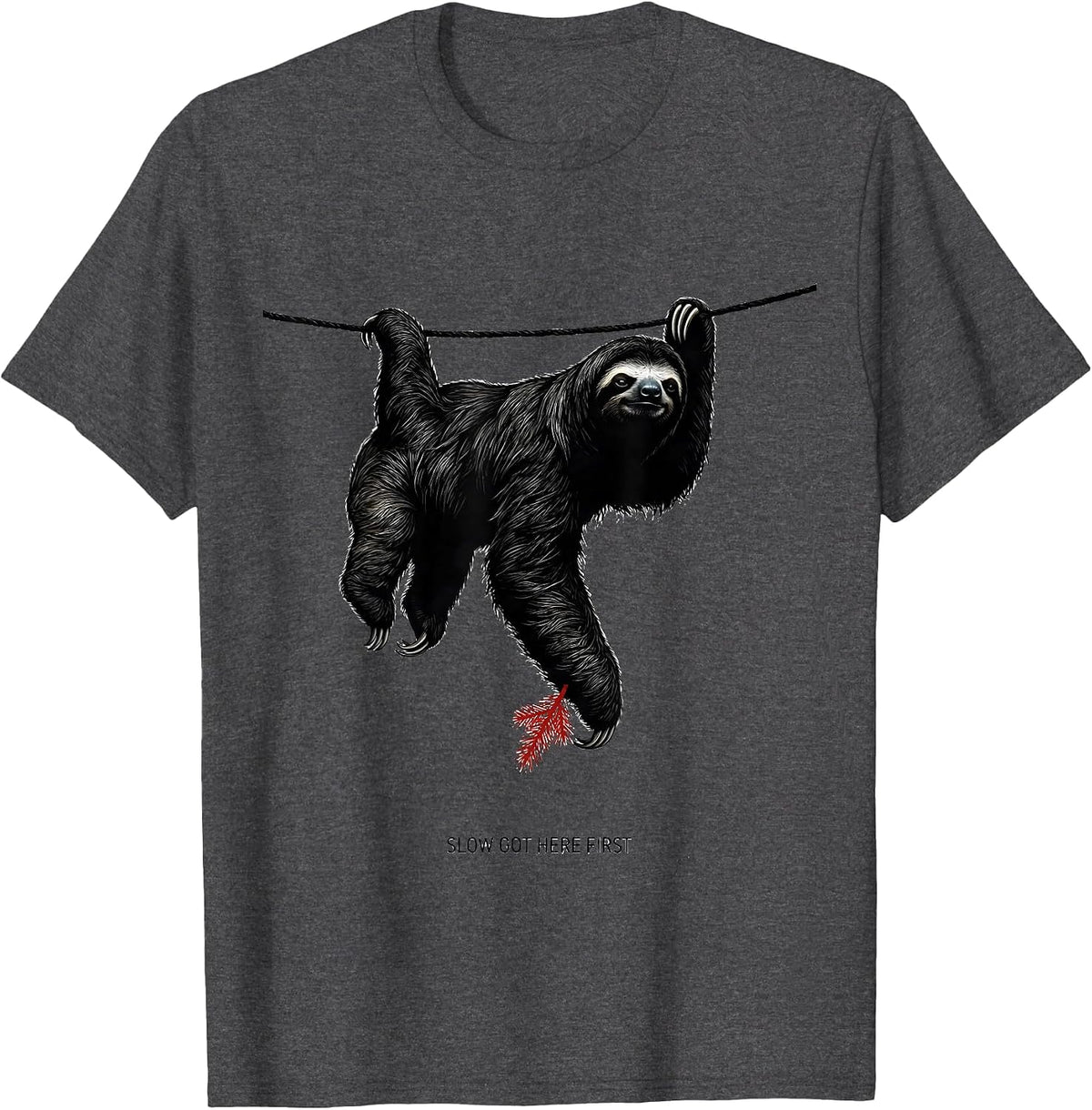 Men's Slow Got Here First Funny Sloth Christmas Humor Sloth Lover T-Shirt - Dark Heather Grey