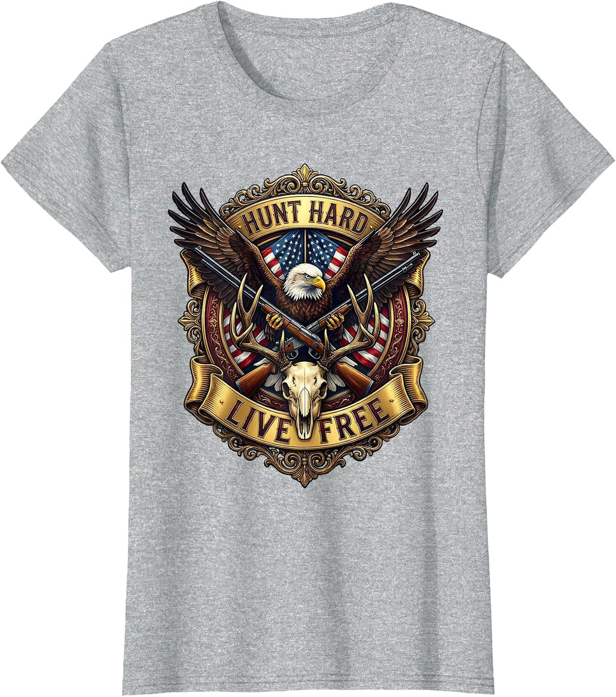 Women's Hunt Hard Live Free Outdoor Hunting Design T-Shirt - Heather Grey