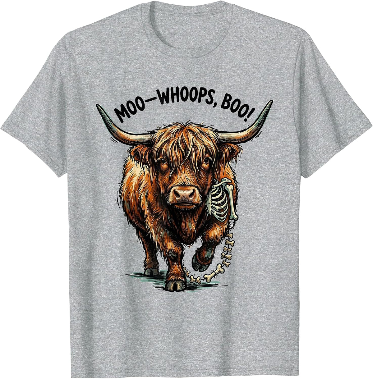 Men's Moo—Whoops, Boo! Whimsical Highland Cow Halloween Humor T-Shirt - Heather Grey