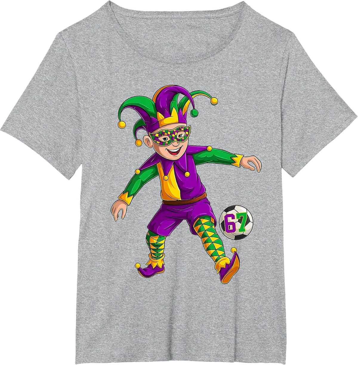Jester Playing Soccer Mardi Gras 6 7 Meme Gen Alpha Slang T-Shirt - Heather Grey