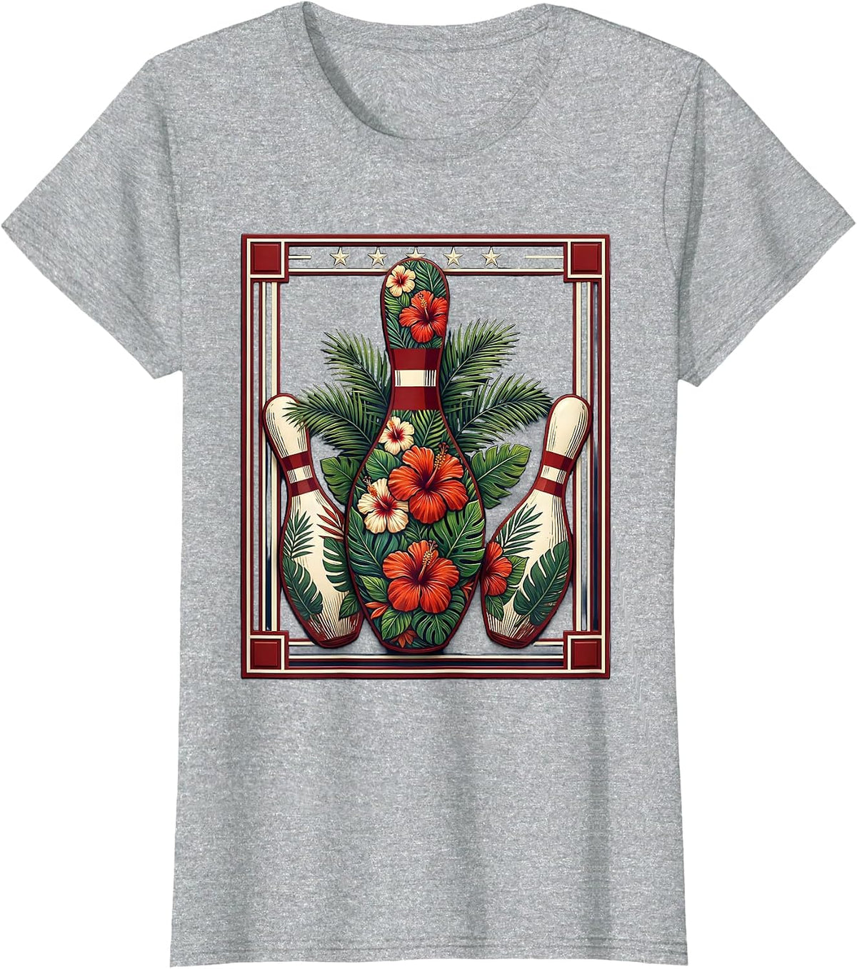 Retro Tropical Bowling Illustration Vintage Style T-Shirt - Heather Grey