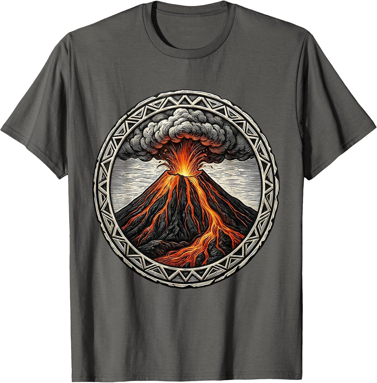 Mount Etna Night Eruption Italy Volcano Graphic T-Shirt - Asphalt Grey