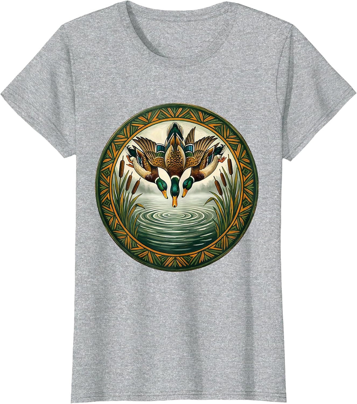 Women's Duck Camo Flock Descending on Misty Lake T-Shirt - Heather Grey
