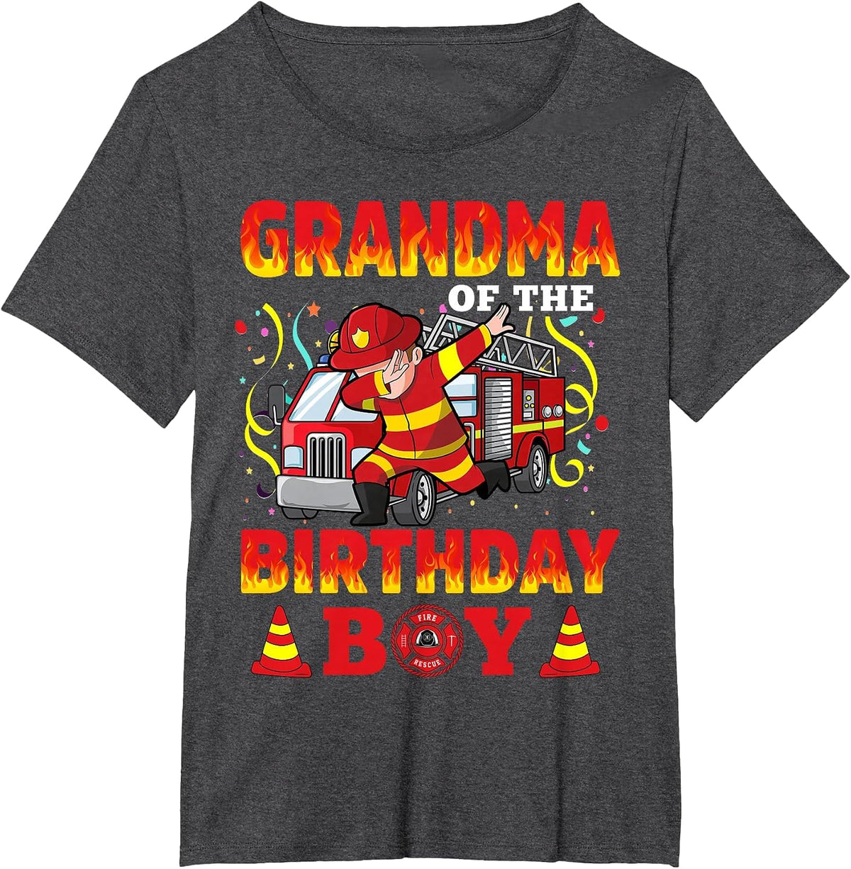 Grandma of The Birthday Boy Fire Truck Firefighter Boys T-Shirt - Dark Heather Grey