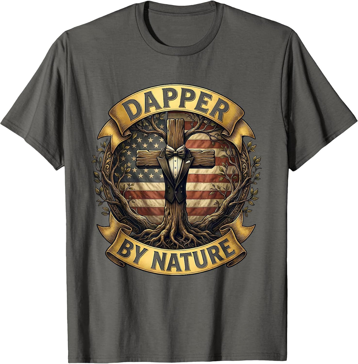 Men's Dapper By Nature Tuxedo Gentleman Design T-Shirt - Asphalt Grey