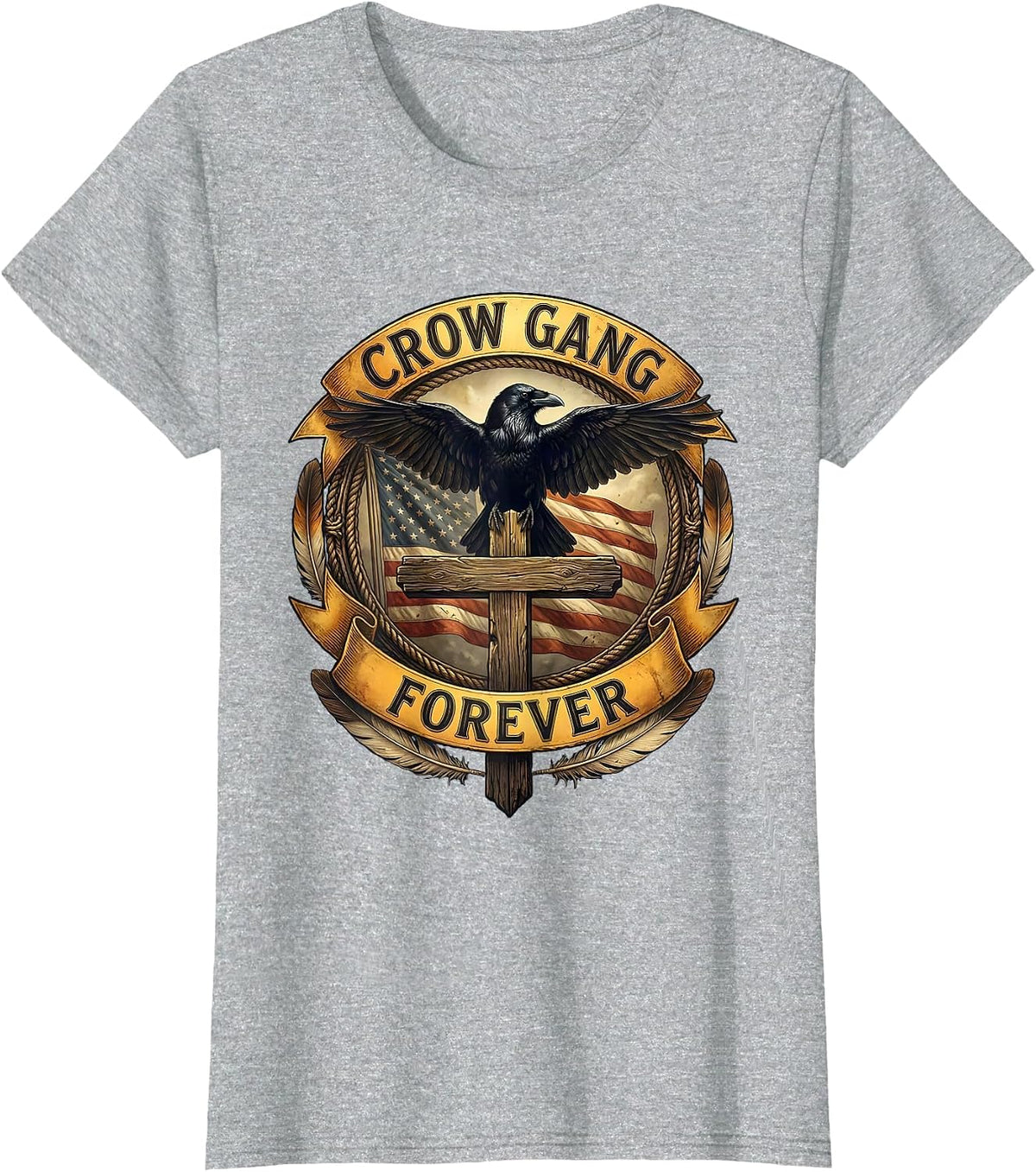 Crow Gang Forever Bold Graphic Design T-Shirt - Heather Grey