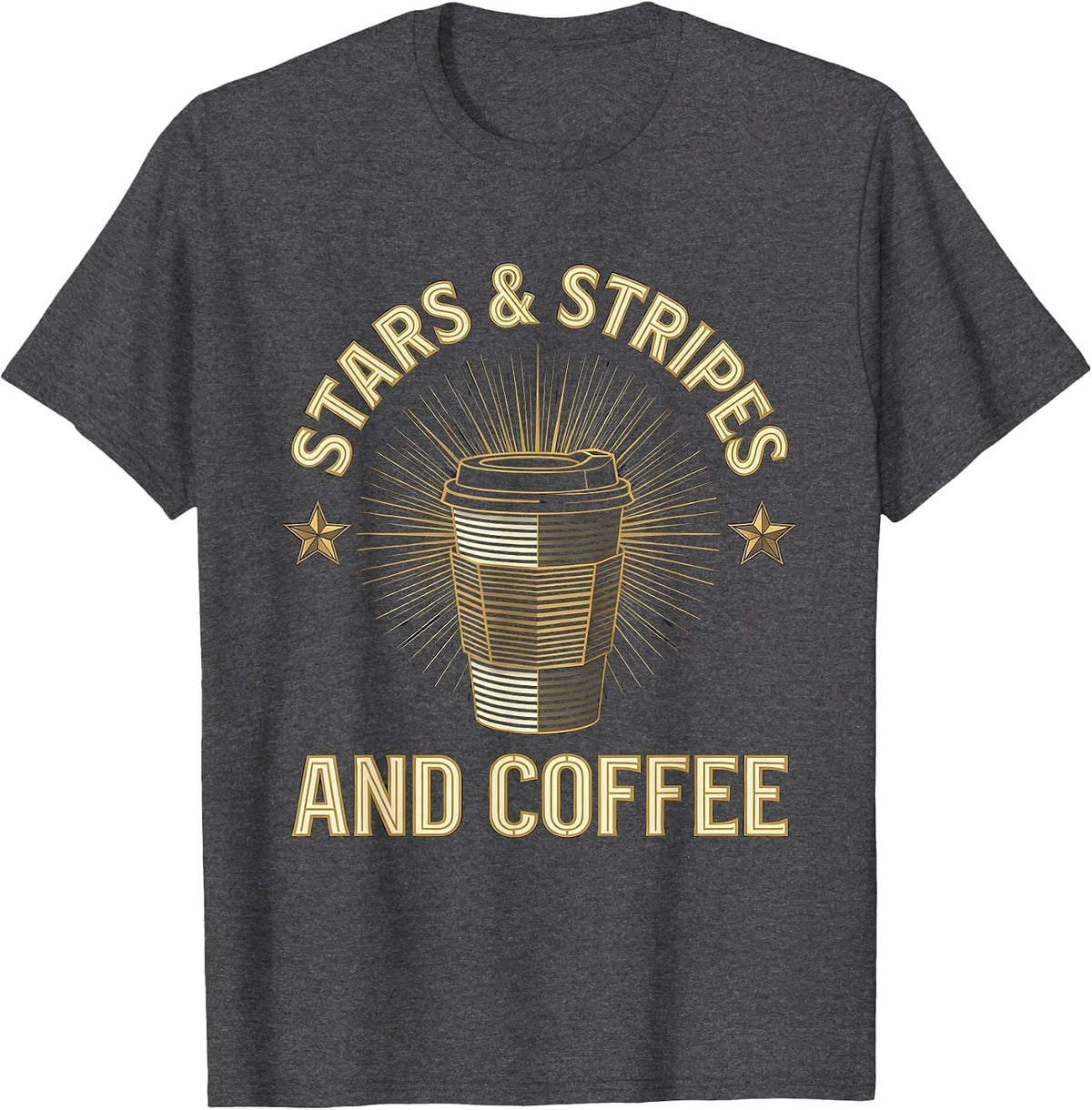 Stars Stripes and Coffee American Pride Design T-Shirt - Dark Heather Grey
