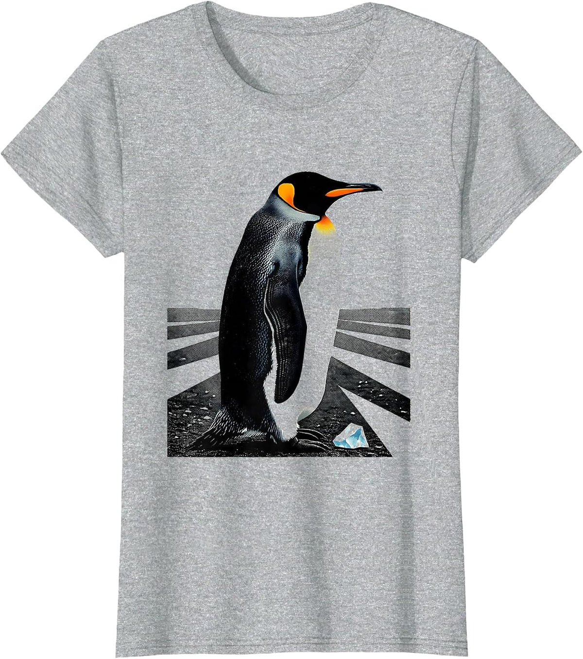 Women's Monumental Penguin Screenprint Poster Animal Lover Humor T-Shirt - Heather Grey