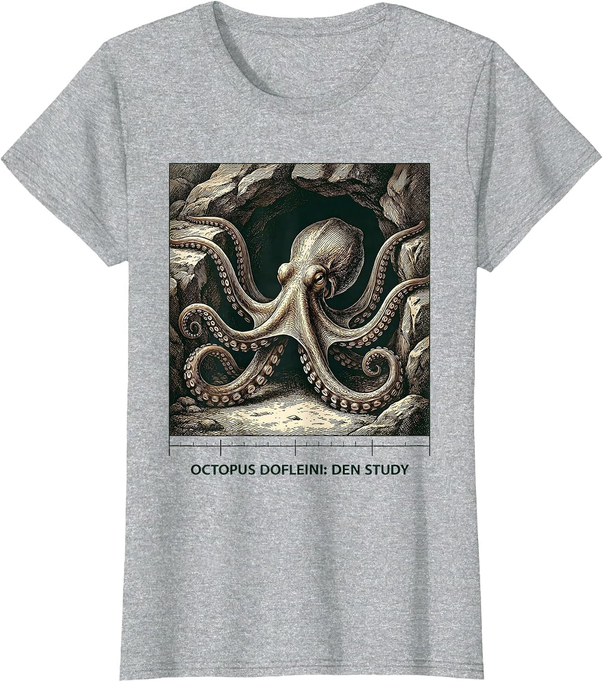 Women's Octopus Dofleini Den Study Vintage Marine Biology Octopus T-Shirt - Heather Grey