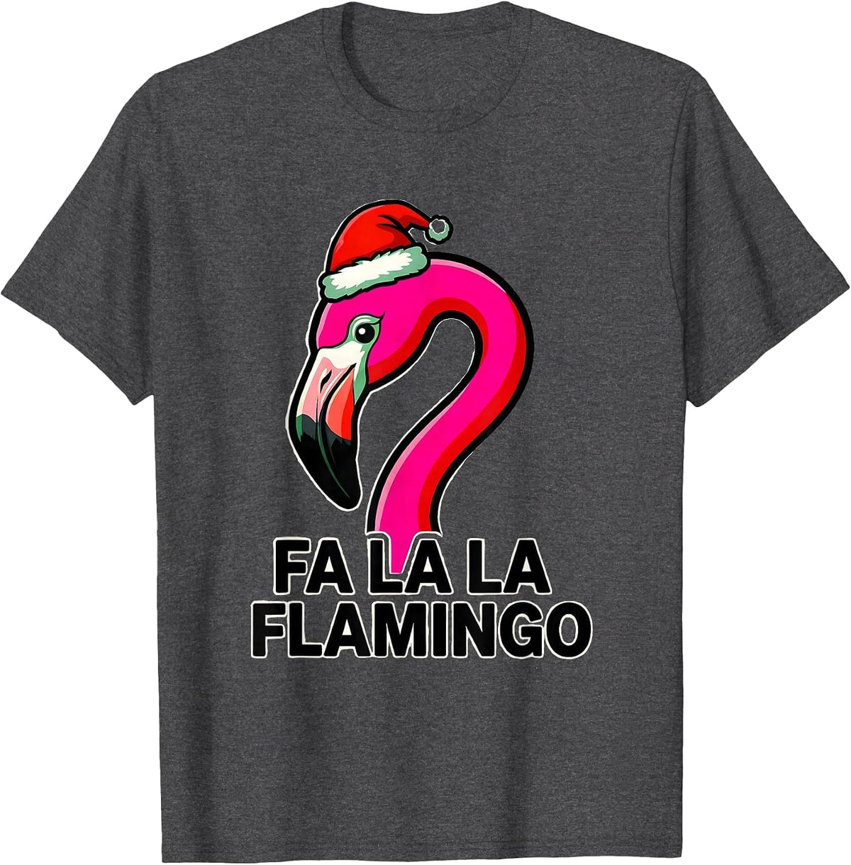 Fa La La Flamingo Cartoon Christmas Pun Humor Flamingo Lover T-Shirt - Dark Heather Grey