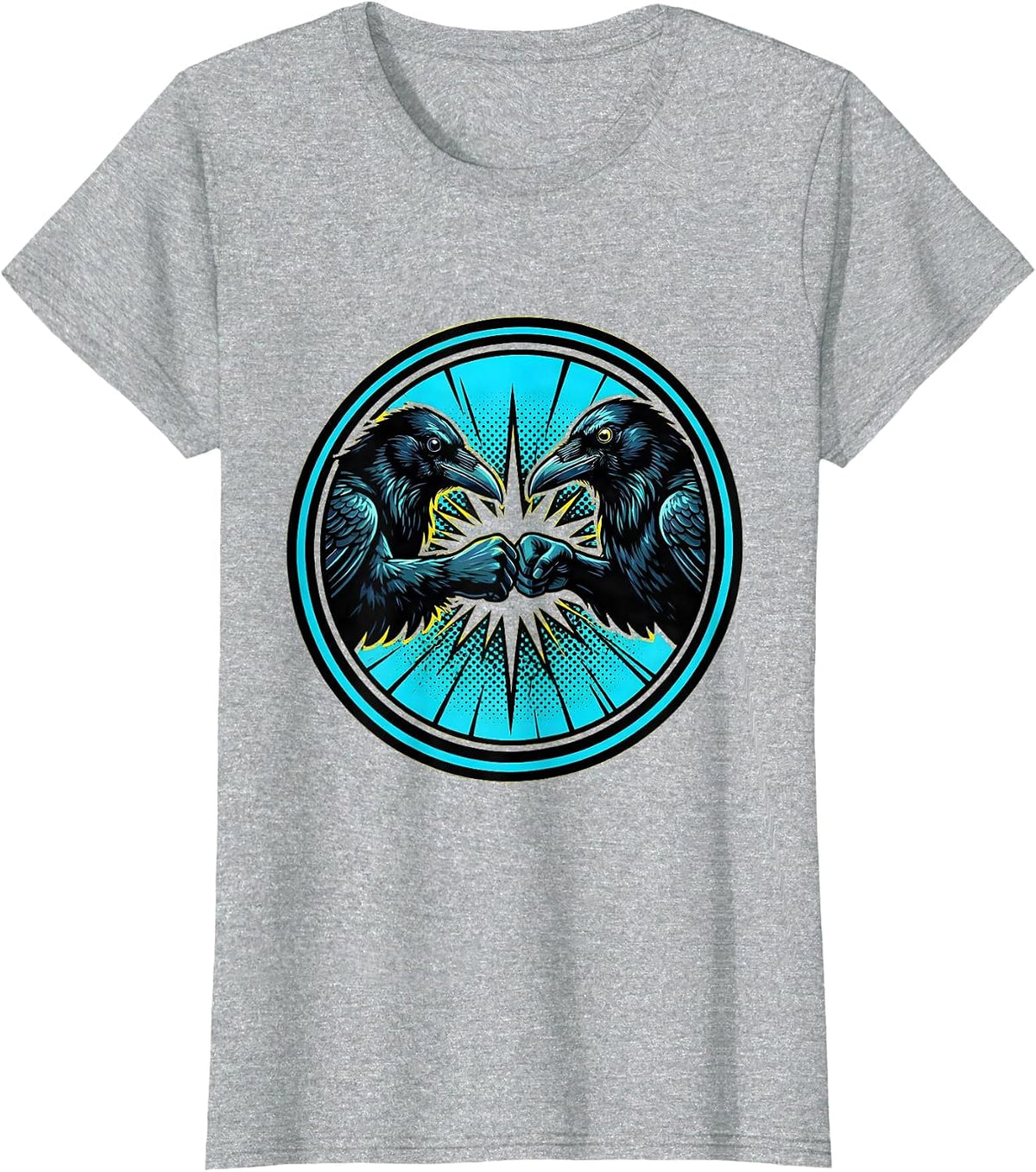 Crow Fist Bump Duo Cool Bird Illustration T-Shirt - Heather Grey