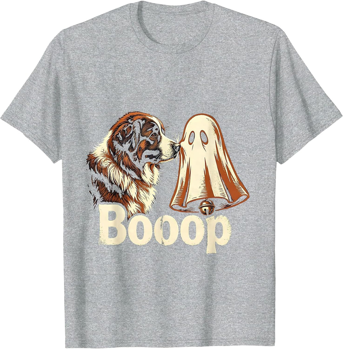 Men's Booop Rubber Stamp Great Pyrenees Ghost Dog Mom Halloween T-Shirt - Heather Grey