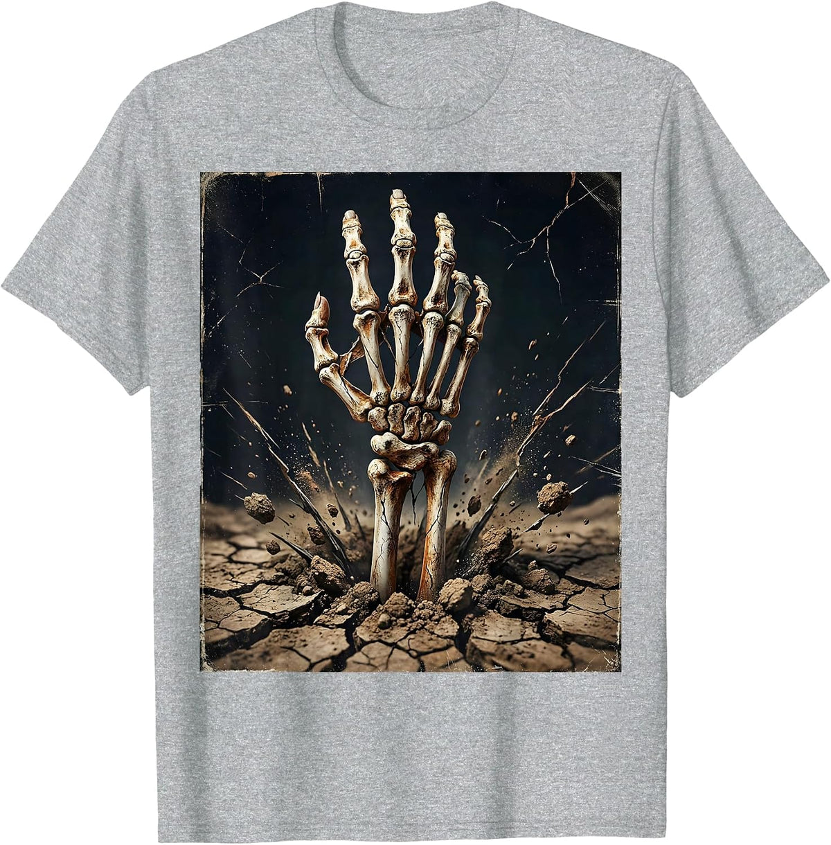 Men's Skeleton Hand Rising From Cracked Earth Graphic T-Shirt - Heather Grey