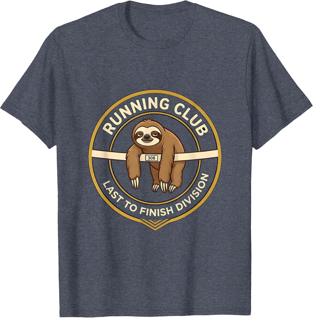 Men's Running Club Last To Finish Division Funny Sloth Lover Humor T-Shirt - Heather Blue