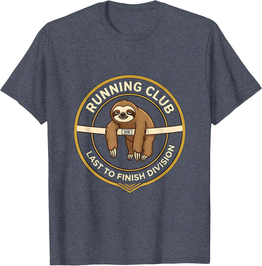 Men's Running Club Last To Finish Division Funny Sloth Lover Humor T-Shirt - Heather Blue
