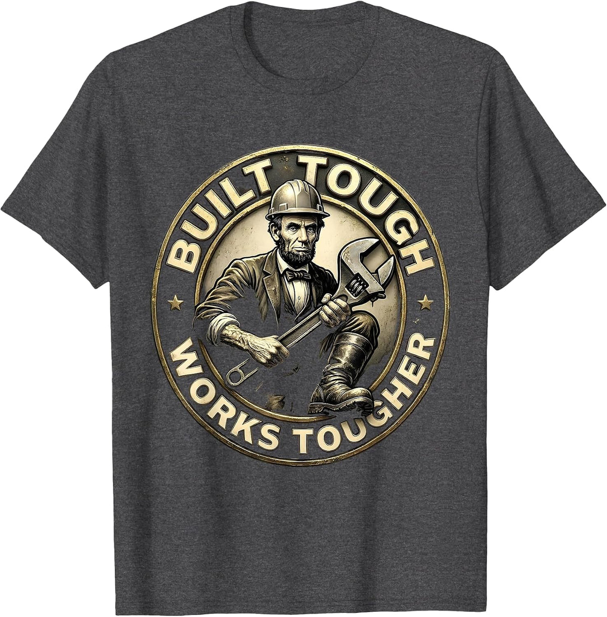 Built Tough Works Tougher Blue Collar Design T-Shirt - Dark Heather Grey